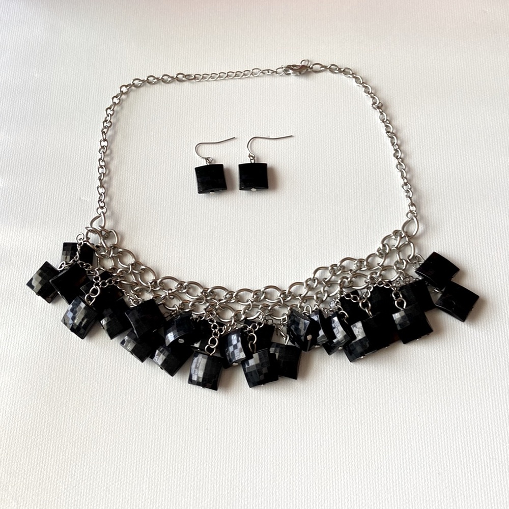 Black Necklace with Matching Earrings